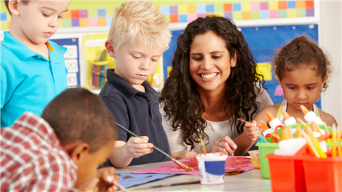 Teacher with students